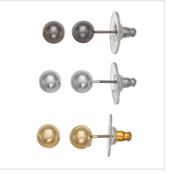 NEW Nine West tri tone set of ball stud earrings - Picture 1 of 3